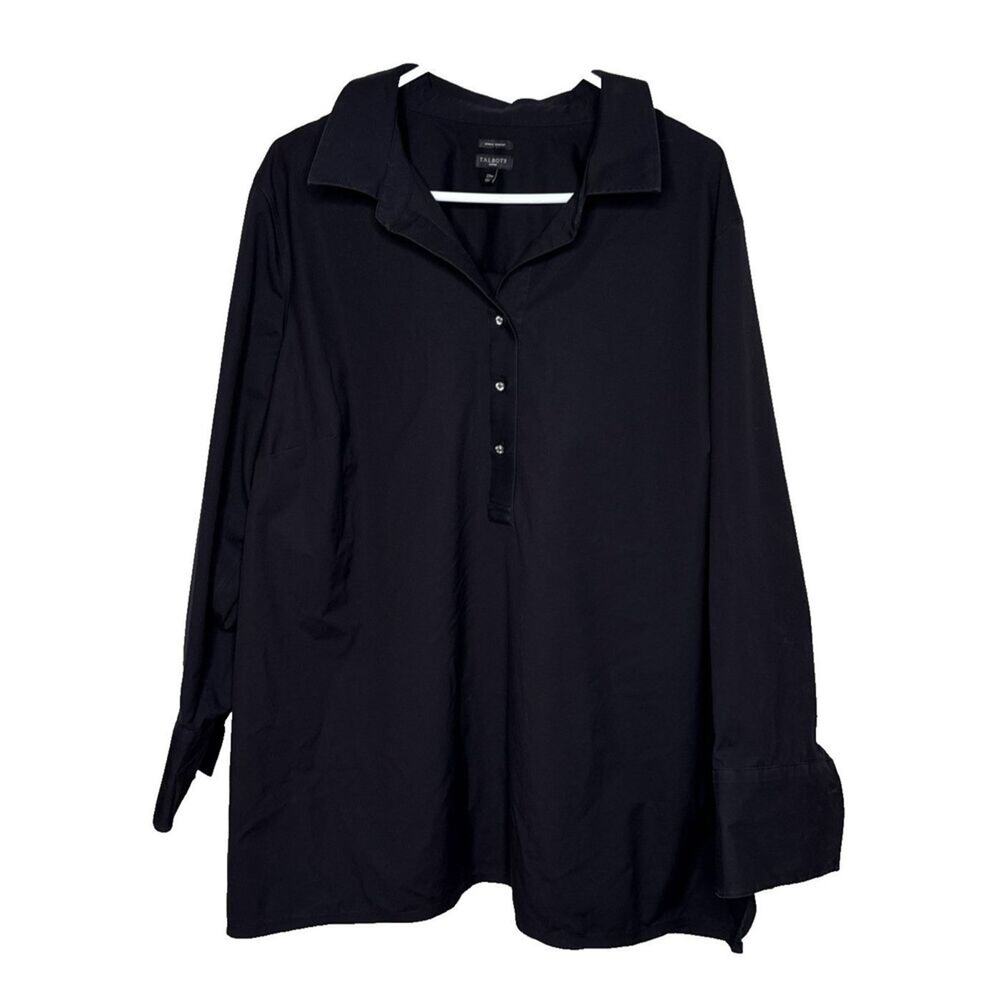 Talbots Shirt Womens 22W Black Wrinkle Resistant Non-Iron Blouse Rhinstones